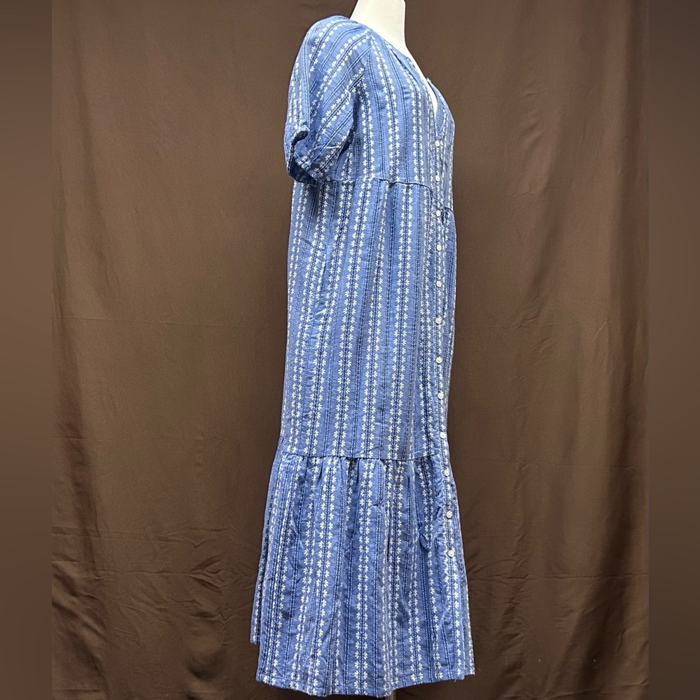 Embroidered maxi dress  puff sleeve button front